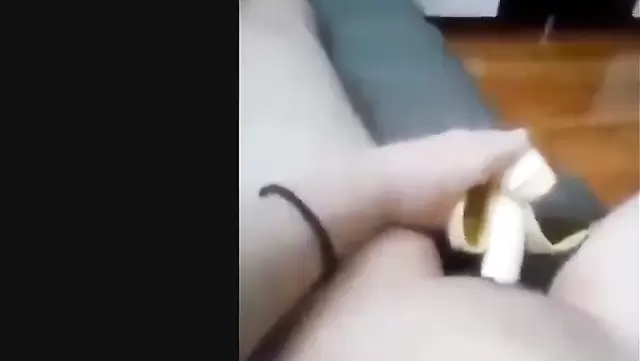 Cosplay cougar masturbation with banana in pussy